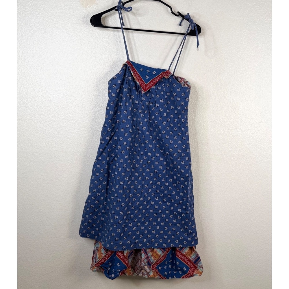 Meadows Women's Dress Blue Sz 5/6 Floral Bandana Cottage Core Boho Peasant